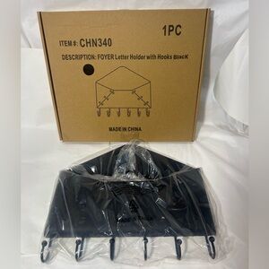 Wallniture Foyer Letter / Mail Holder With 6 Hooks Black